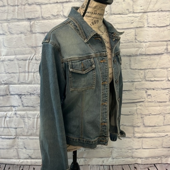 Guess Denim Jacket Size Large Stretch Chest Pockets - Picture 2 of 8